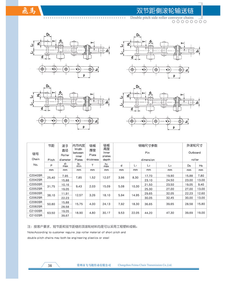 雙節距側滾輪輸送鏈